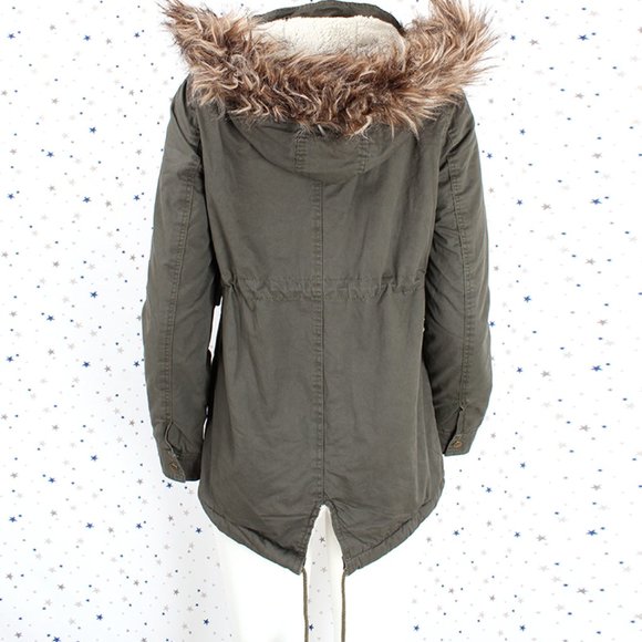 Fur Lined Faux Fur Hooded Utility Military Jacket - Picture 8 of 9